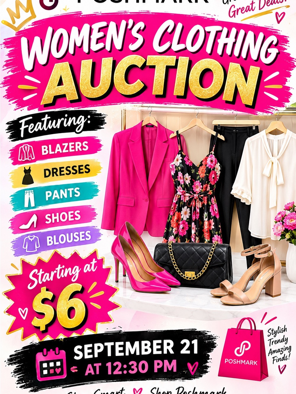 Tuesday sept 21 clear out women’s closet start $6